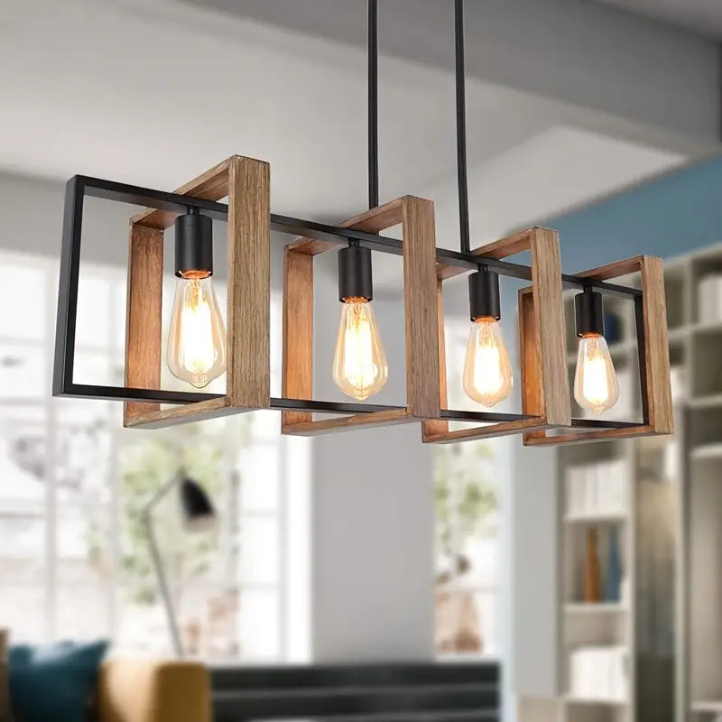 4-Lichts Moderne  Hangkroonluchter met Mat Zwarte Metalen Afwerking