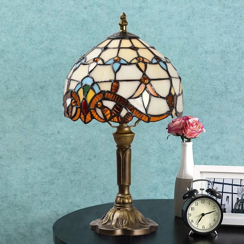 Antieke Glas-in-Lood Handgemaakt Tafellamp