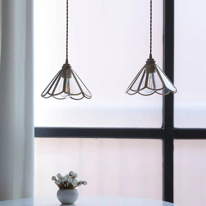 Vintage Bloemvormige Glazen Hanglamp met Messing Frame