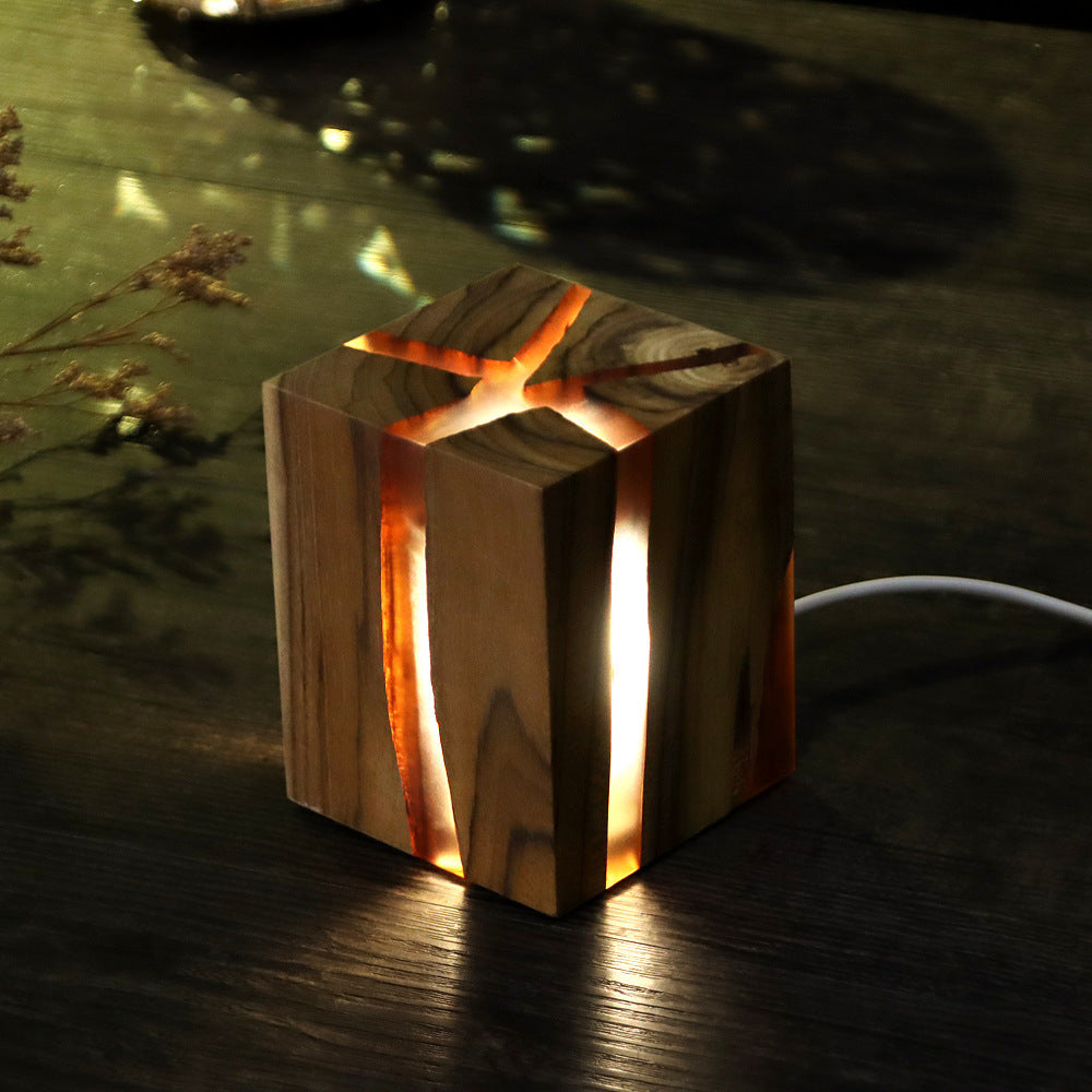 Uniek Art Hout Crackle Design Tafellamp
