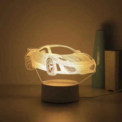 3D Sportauto Nachtlamp – Moderne Witte LED Tafellamp met USB