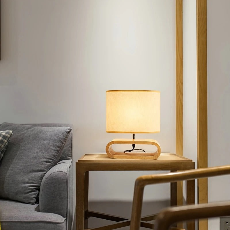 Usb-bureaulamp Met Klassieke Stoffen Kap En Houten Voet