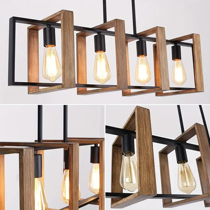 4-Lichts Moderne  Hangkroonluchter met Mat Zwarte Metalen Afwerking