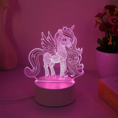 Schattig 3D Eenhoorn Nachtlampje - USB Roze Stemming Tafellampje