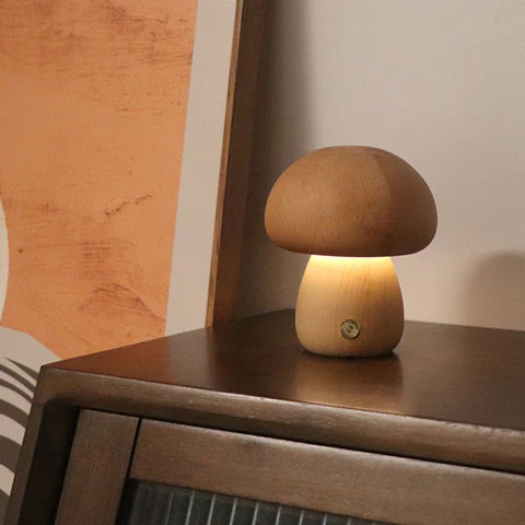 Houten LED Nachtlamp in Paddenstoelvorm