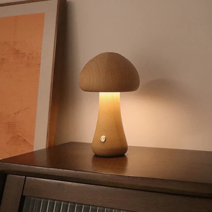 Houten LED Nachtlamp in Paddenstoelvorm