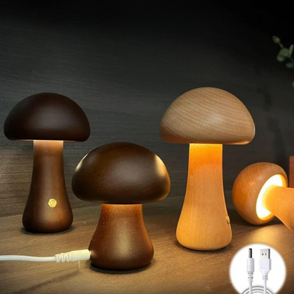 Houten LED Nachtlamp in Paddenstoelvorm