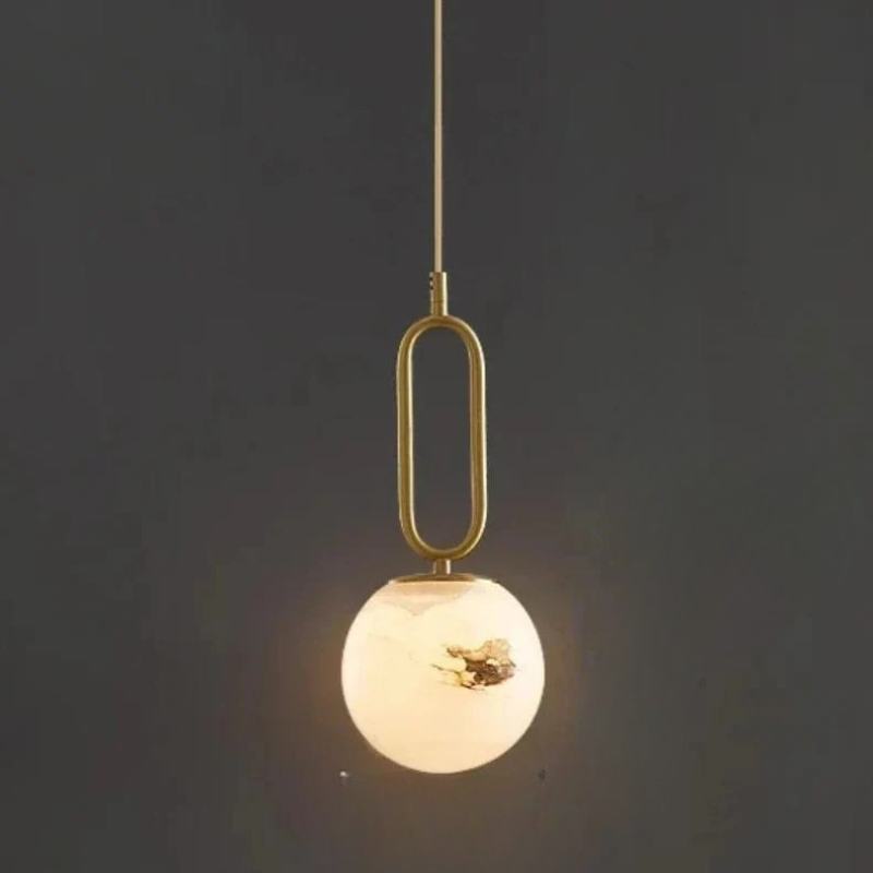 Moderne Hanglamp met Marmeren Ring en Glazen Bol
