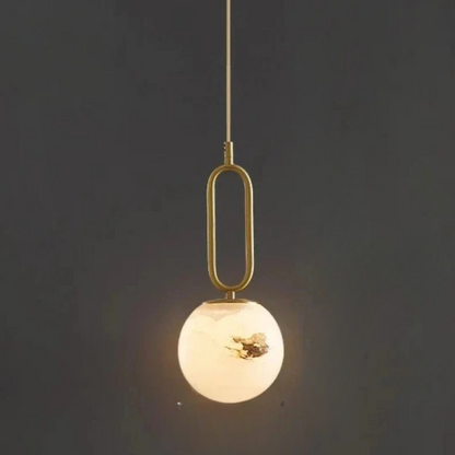 Moderne Hanglamp met Marmeren Ring en Glazen Bol