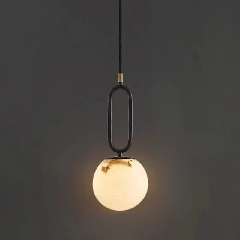 Moderne Hanglamp met Marmeren Ring en Glazen Bol