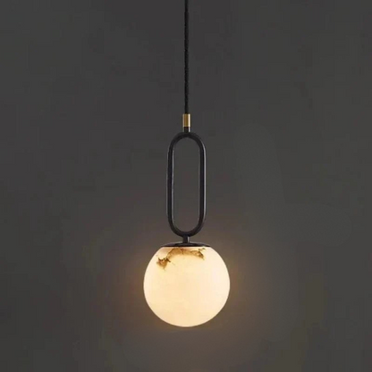Moderne Hanglamp met Marmeren Ring en Glazen Bol