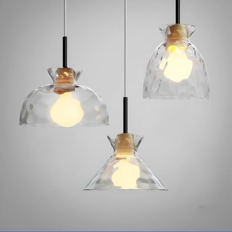 Nordic Helder Glas Hanglamp met Houten Accent