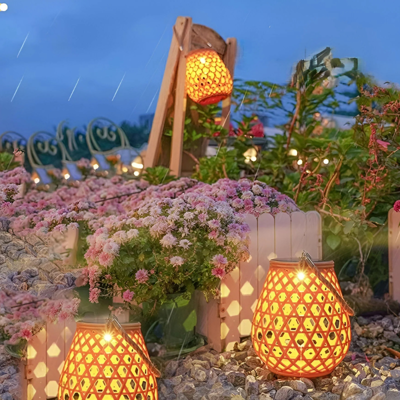 Zonne Tuinlamp met Gevlochten Bamboe Look