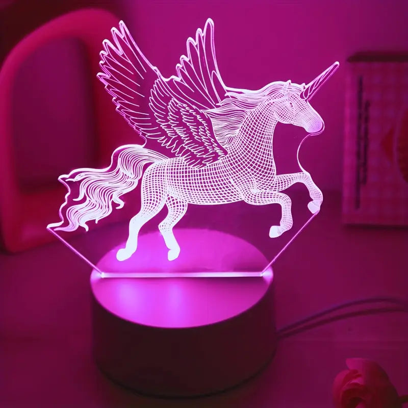 Schattig 3D Eenhoorn Nachtlampje - USB Roze Stemming Tafellampje