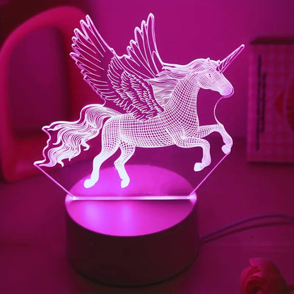 Schattig 3D Eenhoorn Nachtlampje - USB Roze Stemming Tafellampje