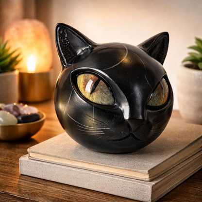 Beeldje Kattenhoofd Mystiek Hars Tafel Decoratie