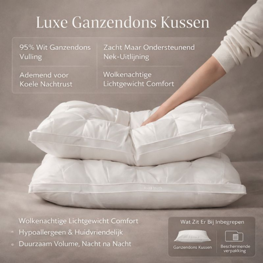 Hoofdkussen Ganzendons Koelend Ondersteunend Slaapkussen