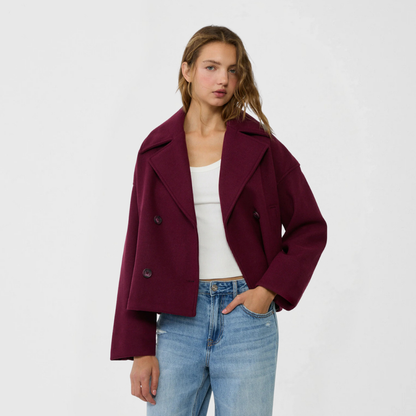 Jas Dames Kort Double Breasted Wolmix Modern