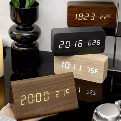 Digitale Wekker Houten LED Spraakgestuurd Minimalistisch