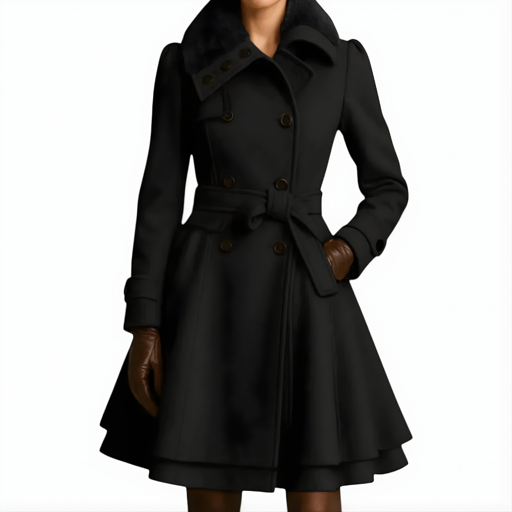 Dames Winterjas Elegante Mantel Warm Gevoerd Tailleband