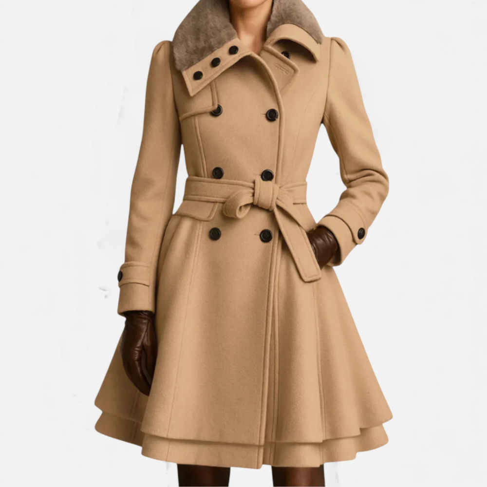 Dames Winterjas Elegante Mantel Warm Gevoerd Tailleband