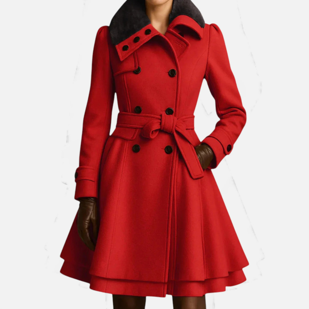 Dames Winterjas Elegante Mantel Warm Gevoerd Tailleband