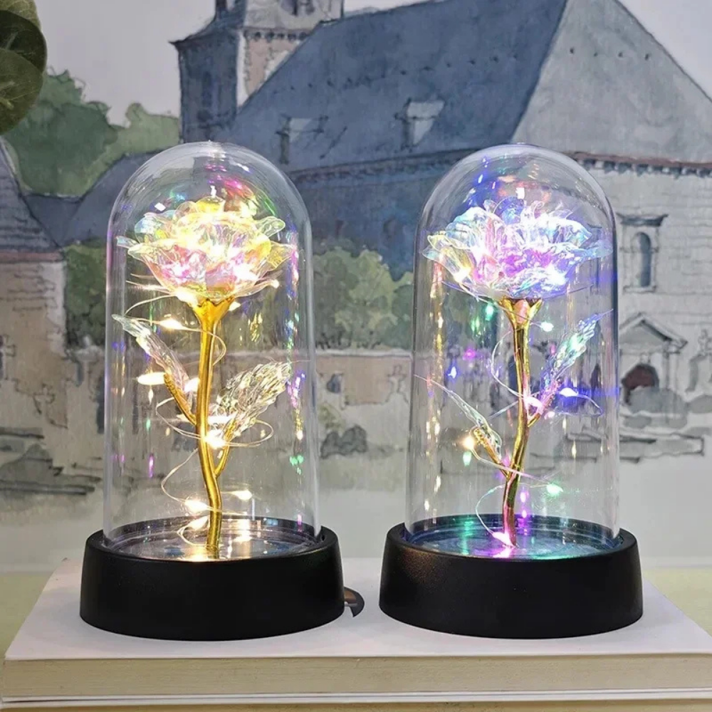 Tafellamp Roos LED Glazen Stolp Sfeerverlichting Decoratief