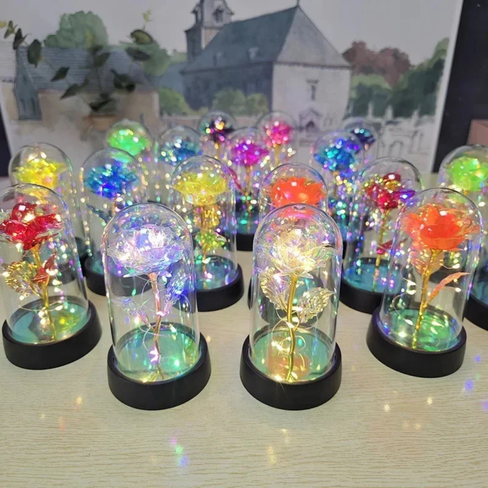 Tafellamp Roos LED Glazen Stolp Sfeerverlichting Decoratief