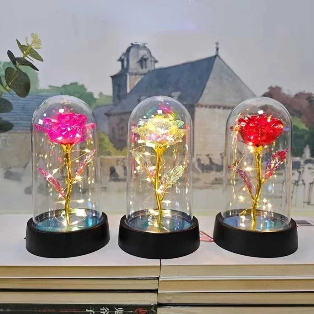 Tafellamp Roos LED Glazen Stolp Sfeerverlichting Decoratief