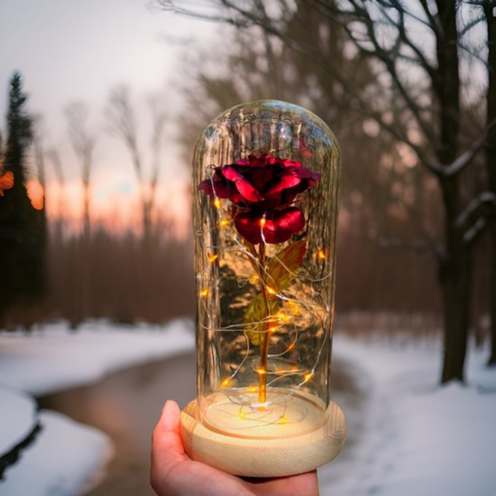Cadeau Valentijnsdag Gouden Roos Glazen Stolp LED Nachtlamp