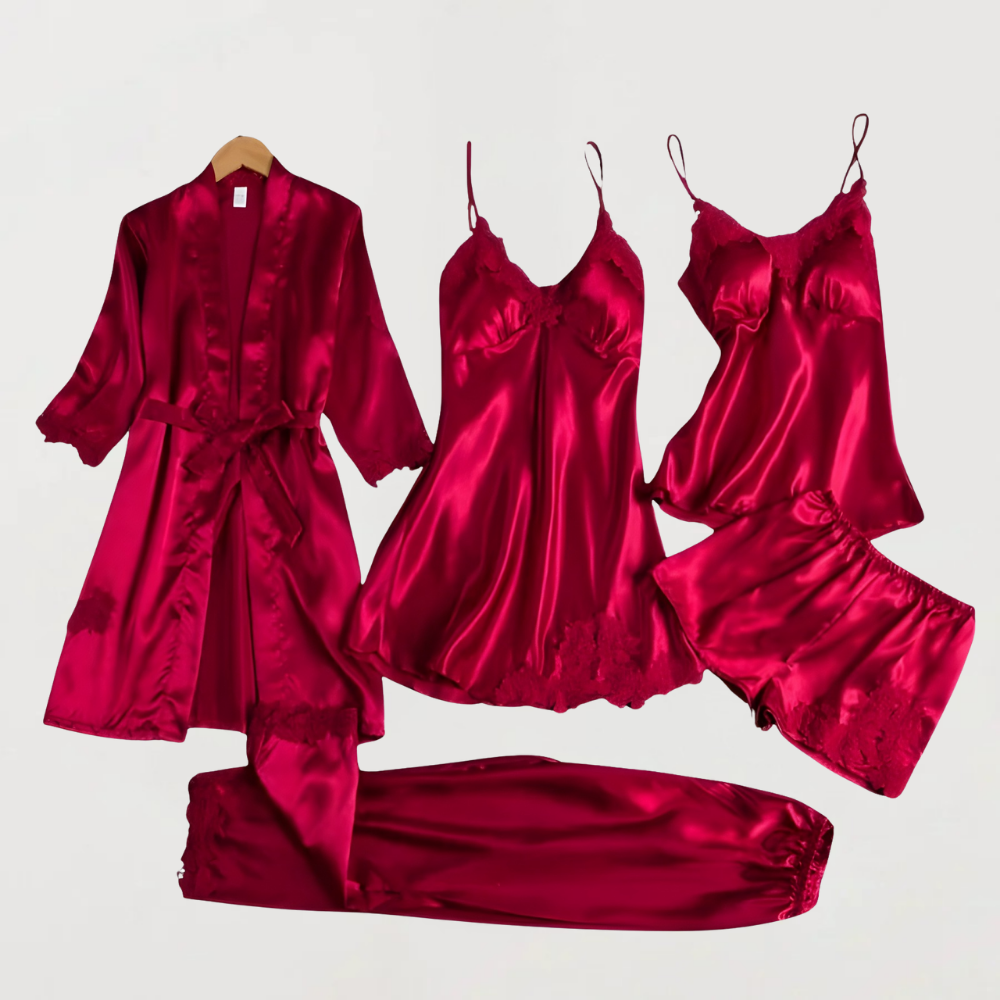 Dames Pyjama Set Satijn Vijfdelig Nachtmode