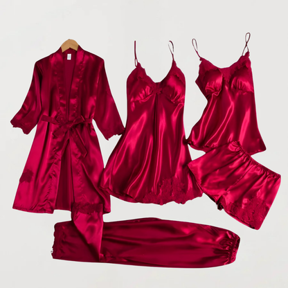 Dames Pyjama Set Satijn Vijfdelig Nachtmode