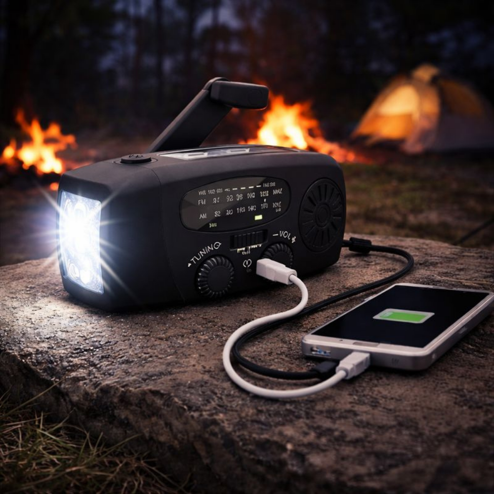 Noodradio Handopwind Solar Powerbank Zaklamp FM AM