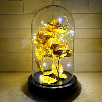 Cadeau Valentijnsdag Gouden Roos Glazen Stolp LED Nachtlamp