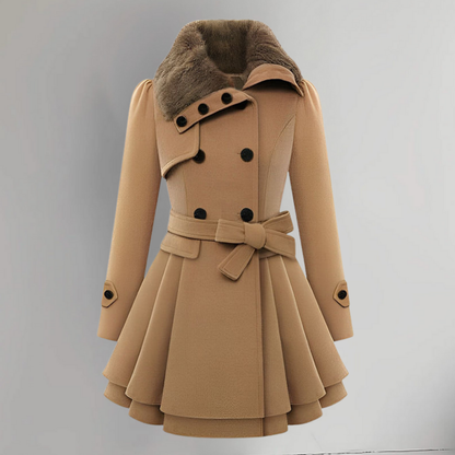Dames Winterjas Elegante Mantel Warm Gevoerd Tailleband