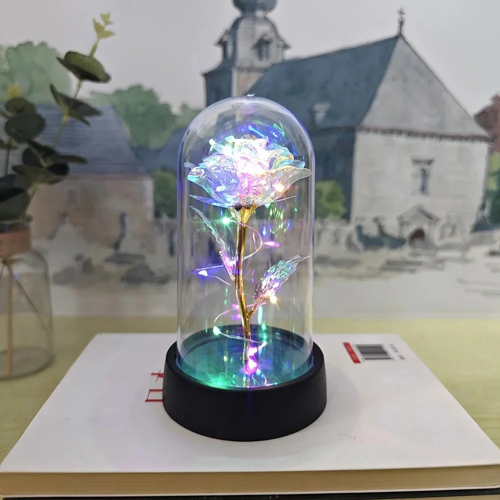 Tafellamp Roos LED Glazen Stolp Sfeerverlichting Decoratief