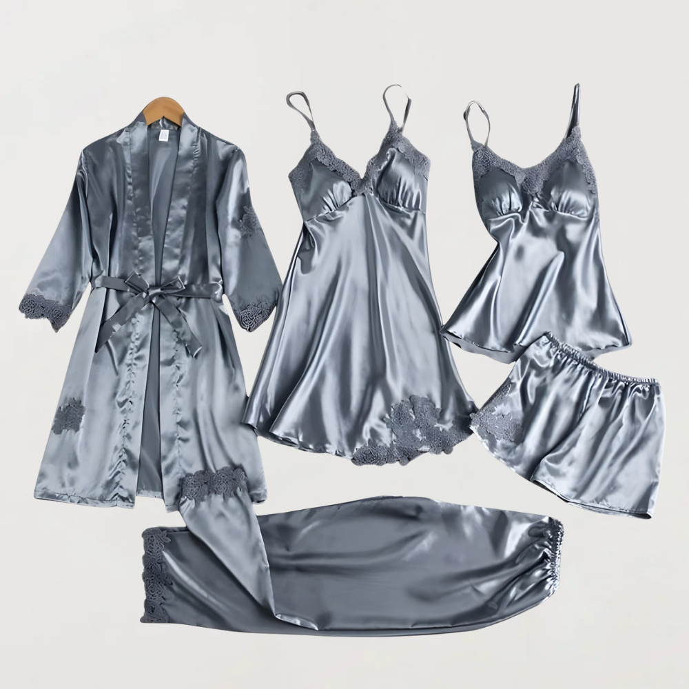 Dames Pyjama Set Satijn Vijfdelig Nachtmode