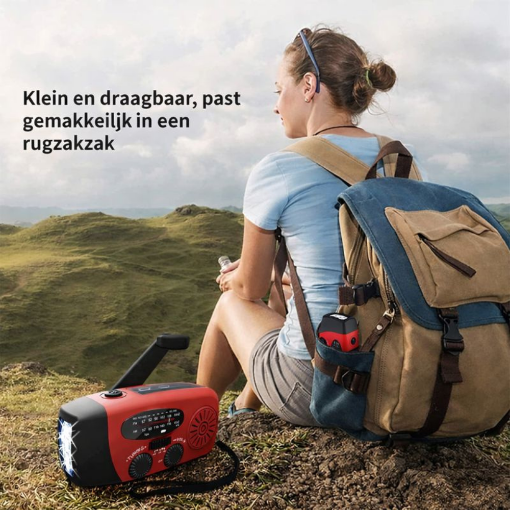 Noodradio Handopwind Solar Powerbank Zaklamp FM AM