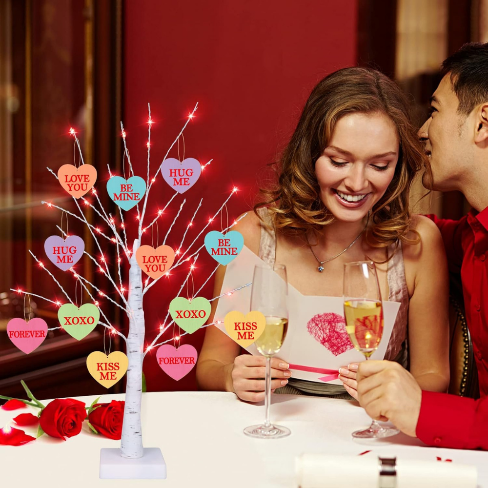 Tafeldecoratie Valentijn Decoratie Led Boom Houten Harten