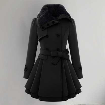 Dames Winterjas Elegante Mantel Warm Gevoerd Tailleband