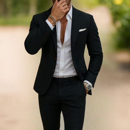 Heren Pak Linnen Slim Fit Kostuum Ademend Elegant