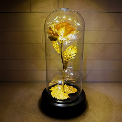 Cadeau Valentijnsdag Gouden Roos Glazen Stolp LED Nachtlamp