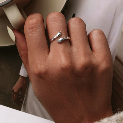 Dames Ring Verstelbaar Zilver Knuffel Design Sieraad