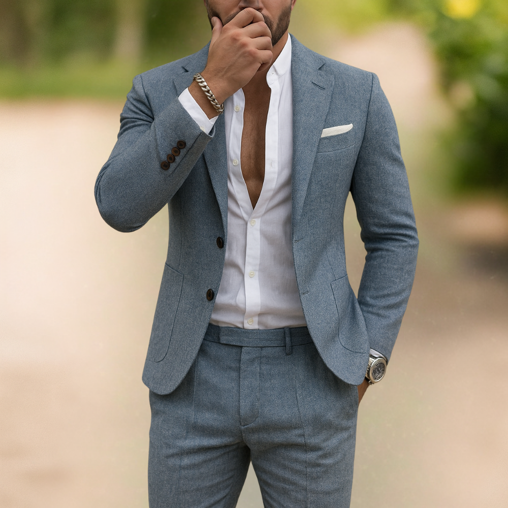 Heren Pak Linnen Slim Fit Kostuum Ademend Elegant