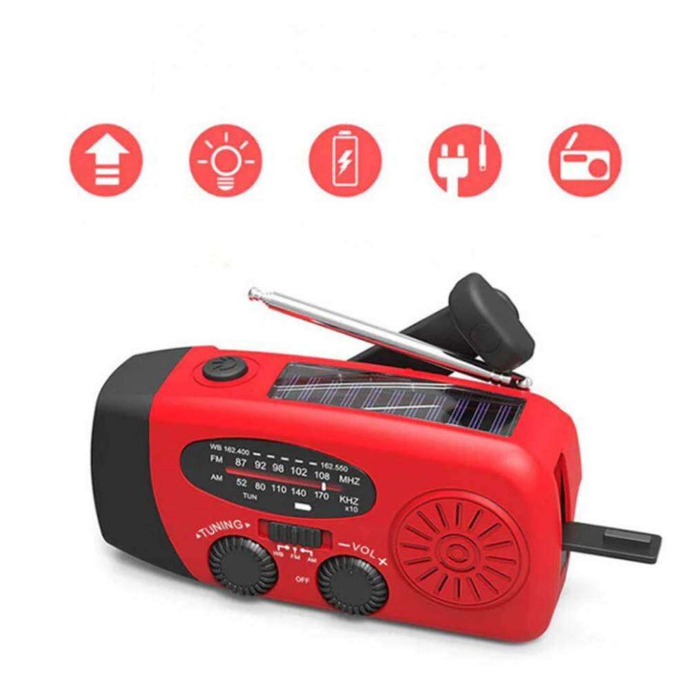 Noodradio Handopwind Solar Powerbank Zaklamp FM AM
