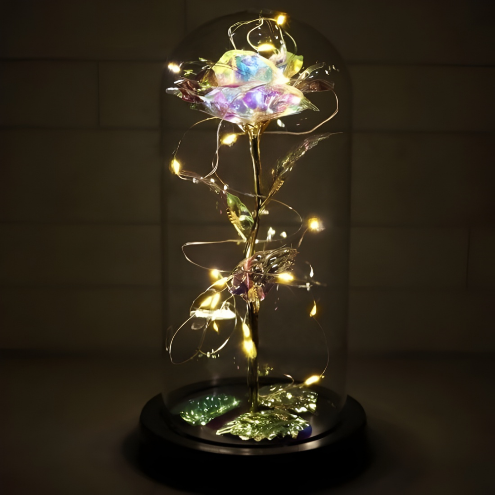 Cadeau Valentijnsdag Gouden Roos Glazen Stolp LED Nachtlamp