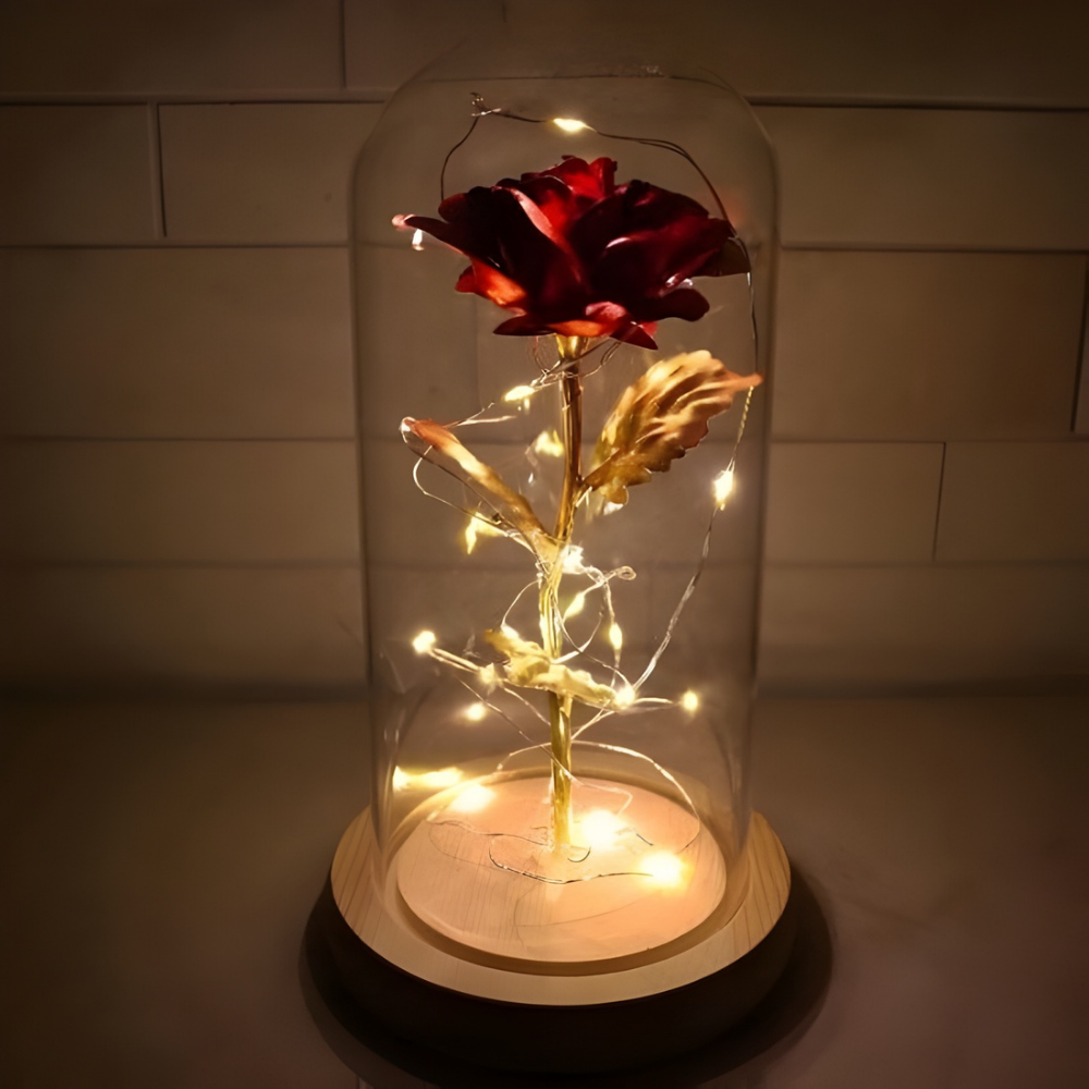 Cadeau Valentijnsdag Gouden Roos Glazen Stolp LED Nachtlamp