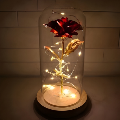 Cadeau Valentijnsdag Gouden Roos Glazen Stolp LED Nachtlamp