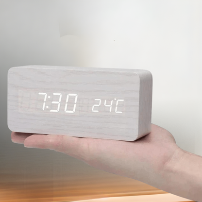 Digitale Wekker Houten LED Spraakgestuurd Minimalistisch