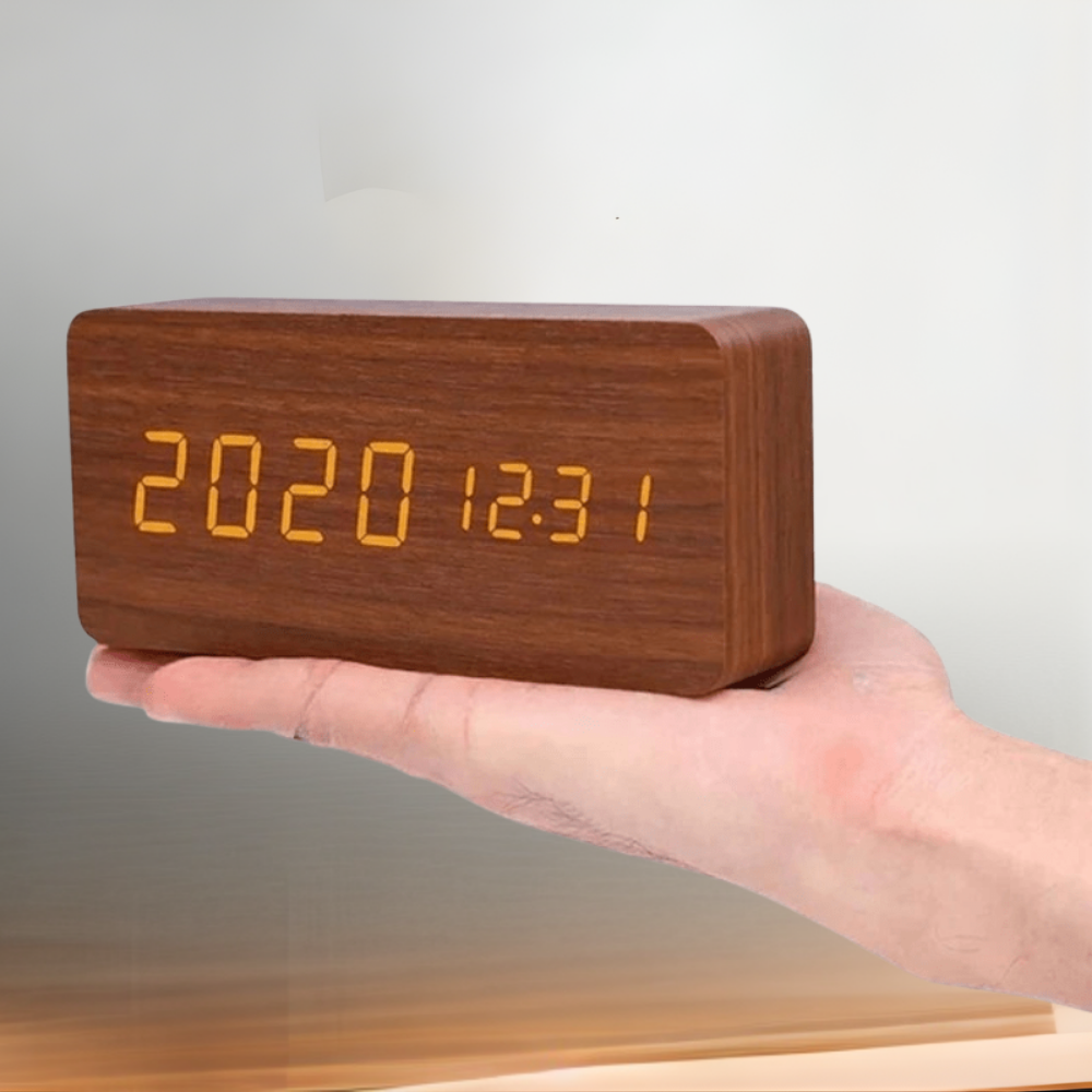 Digitale Wekker Houten LED Spraakgestuurd Minimalistisch